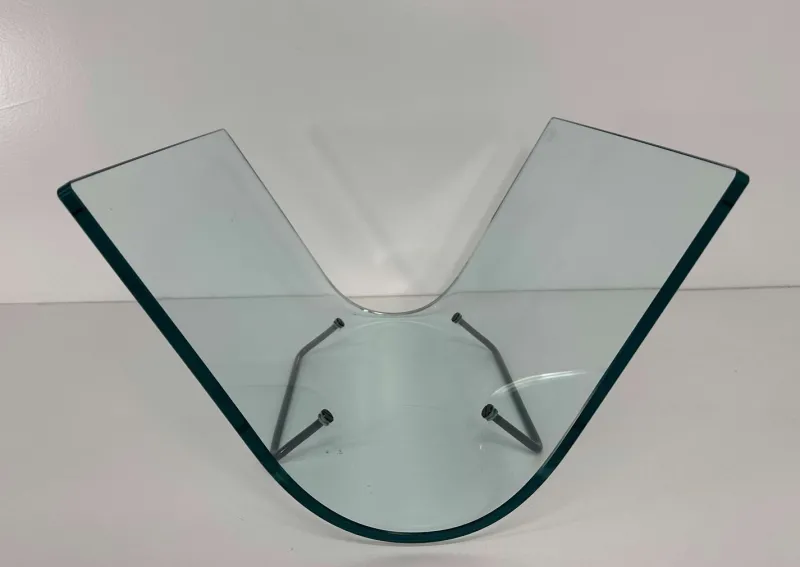Pamono Italian Curved Glass and Metal Magazine Holder, 1980s> Magazine Racks