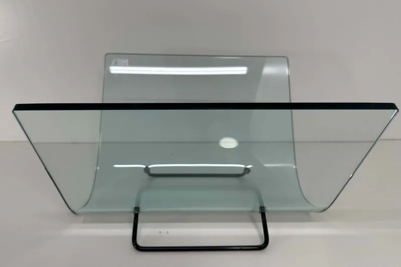 Pamono Italian Curved Glass and Metal Magazine Holder, 1980s> Magazine Racks