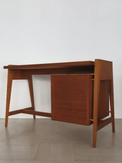 Pamono Italian Desk with Glass Top and Brass Details, 1950s><noscript><img width=