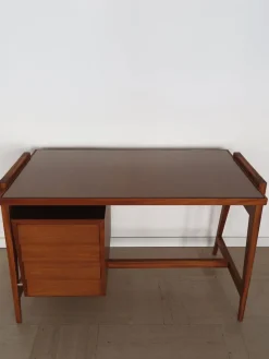 Pamono Italian Desk with Glass Top and Brass Details, 1950s><noscript><img width=