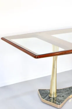 Pamono Italian Dining Table in Teak and Marble, 1960s><noscript><img width=