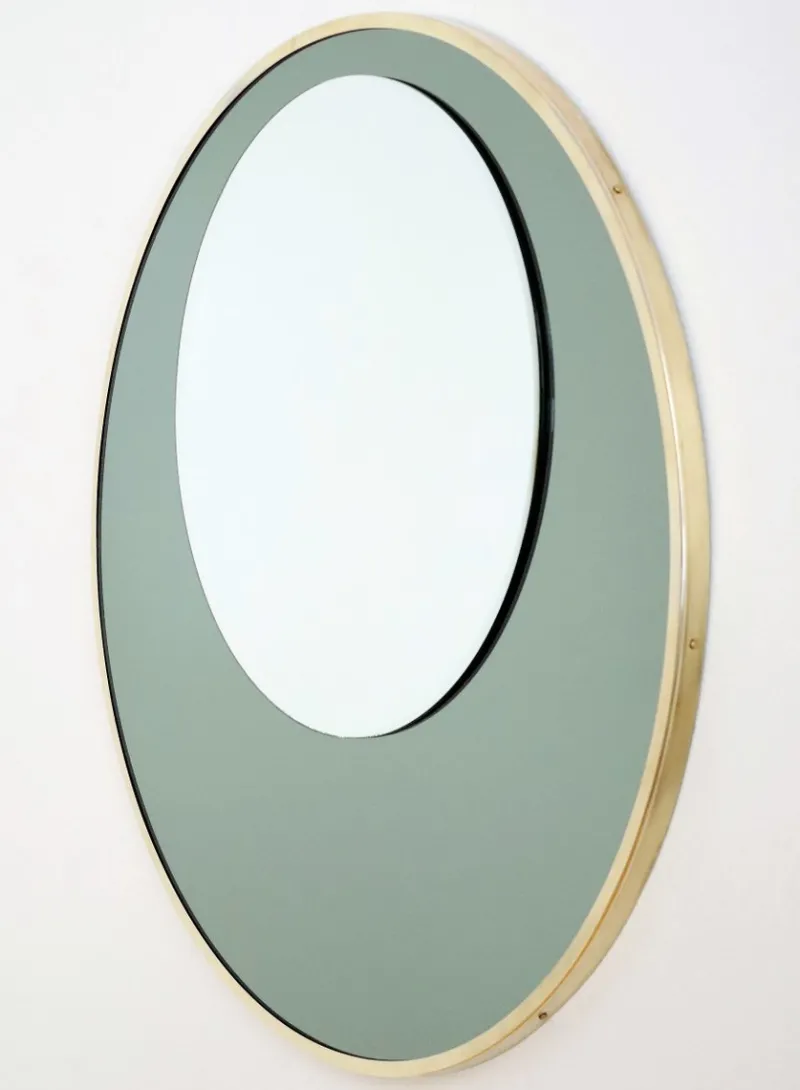 Pamono Italian Double Glass Wall Mirror with Brass Frame, 1970s> Mirrors
