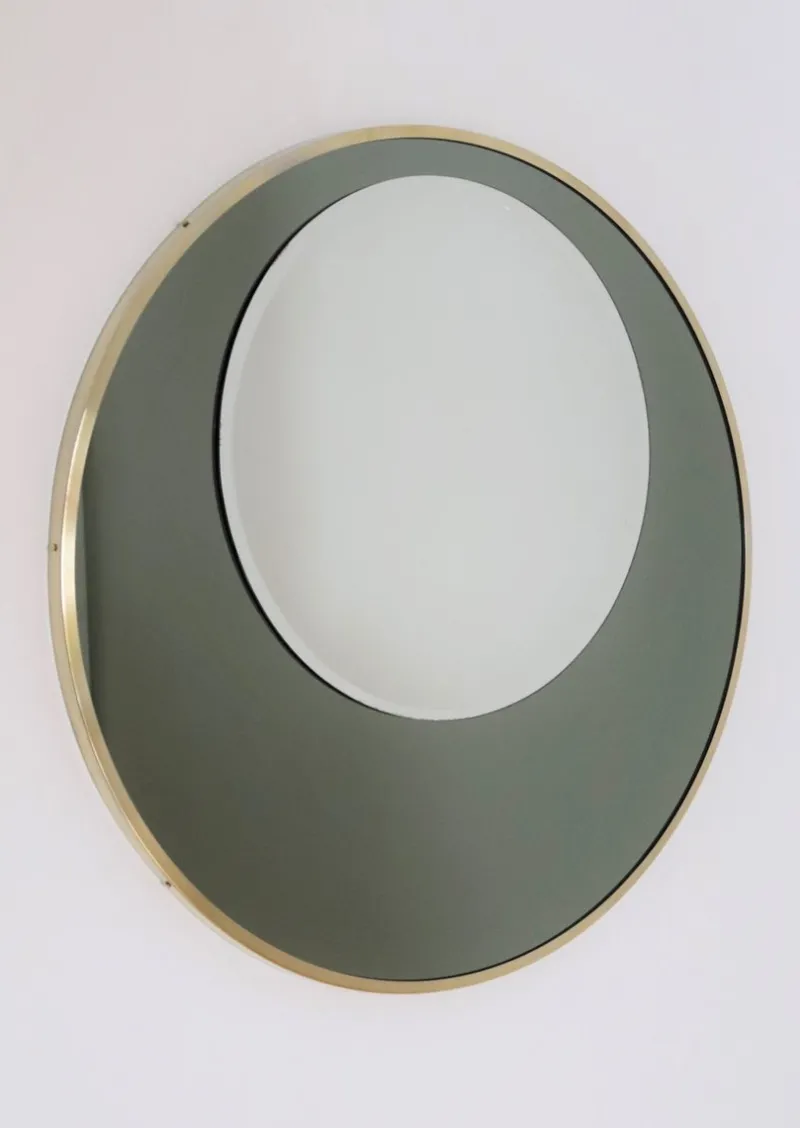 Pamono Italian Double Glass Wall Mirror with Brass Frame, 1970s> Mirrors