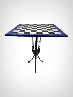 Pamono Italian Dragon-Shaped Chess Table in Lapis Lazuli and Marble, 1950s, Set of 33> Game Tables