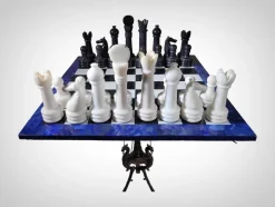 Pamono Italian Dragon-Shaped Chess Table in Lapis Lazuli and Marble, 1950s, Set of 33><noscript><img width=