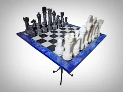 Pamono Italian Dragon-Shaped Chess Table in Lapis Lazuli and Marble, 1950s, Set of 33><noscript><img width=