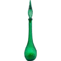 Pamono Italian Empoli Genie Bottle in Green Art Glass, 1960s> Bottles, Carafes & Jugs