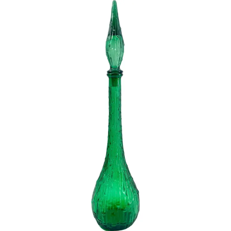 Pamono Italian Empoli Genie Bottle in Green Art Glass, 1960s> Bottles, Carafes & Jugs