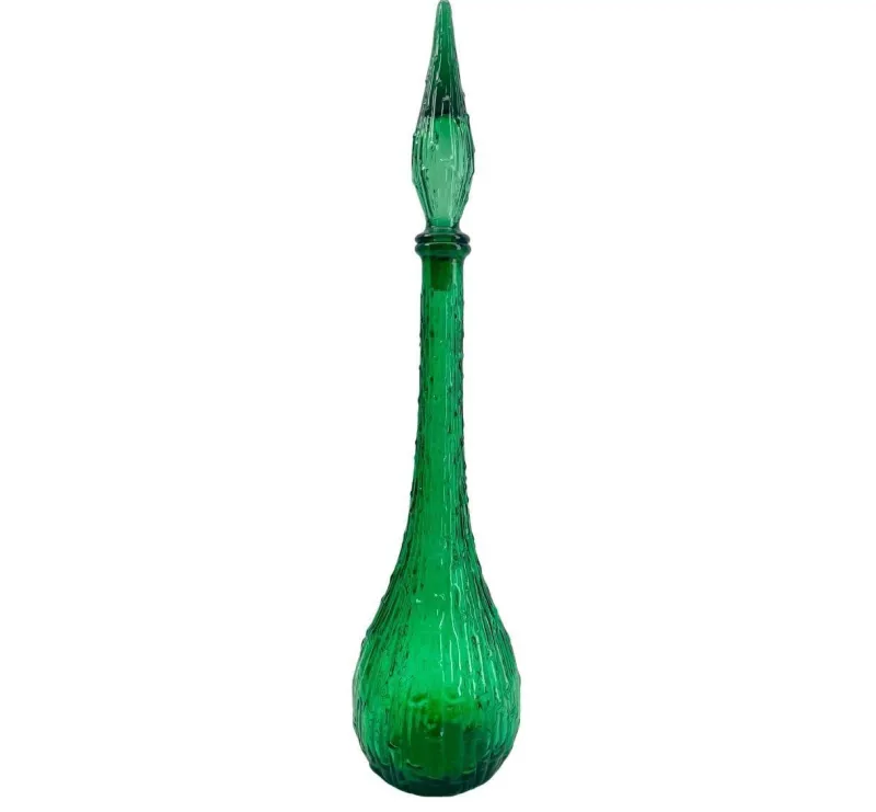 Pamono Italian Empoli Genie Bottle in Green Art Glass, 1960s> Bottles, Carafes & Jugs