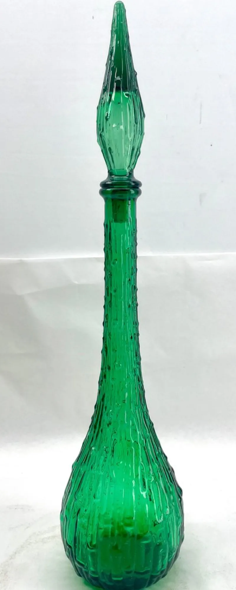 Pamono Italian Empoli Genie Bottle in Green Art Glass, 1960s> Bottles, Carafes & Jugs