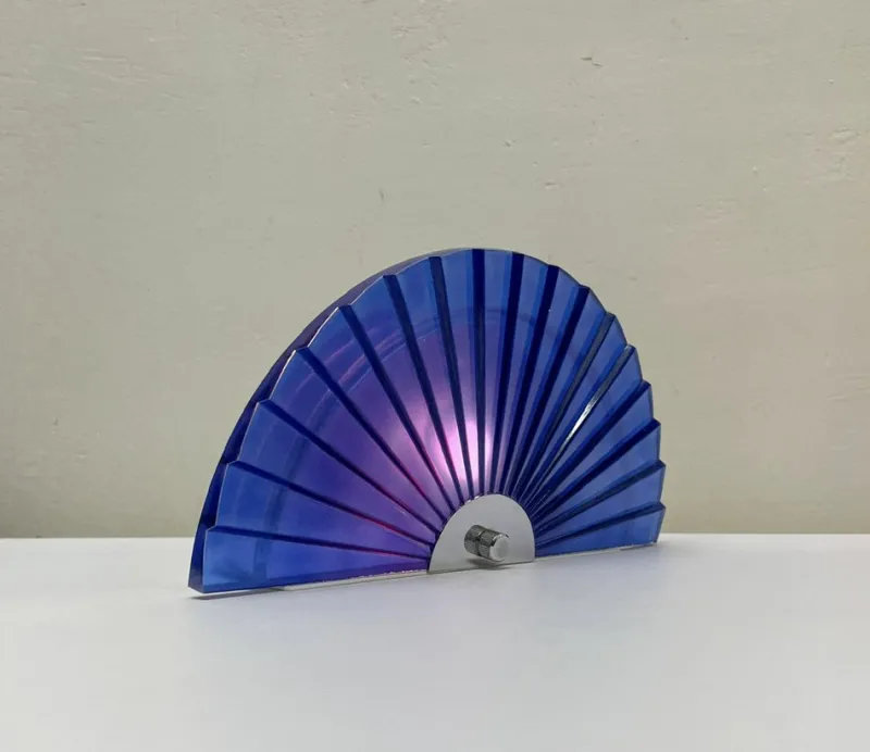 Pamono Italian Fan-Shaped Demi-Lune Wall Light in Blue Stepped Glass, 1980s> Wall Lights & Sconces