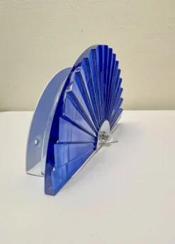 Pamono Italian Fan-Shaped Demi-Lune Wall Light in Blue Stepped Glass, 1980s><noscript><img width=
