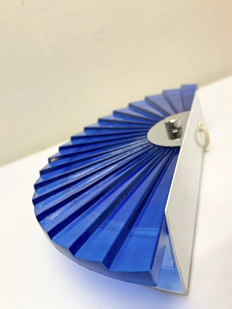 Pamono Italian Fan-Shaped Demi-Lune Wall Light in Blue Stepped Glass, 1980s> Wall Lights & Sconces