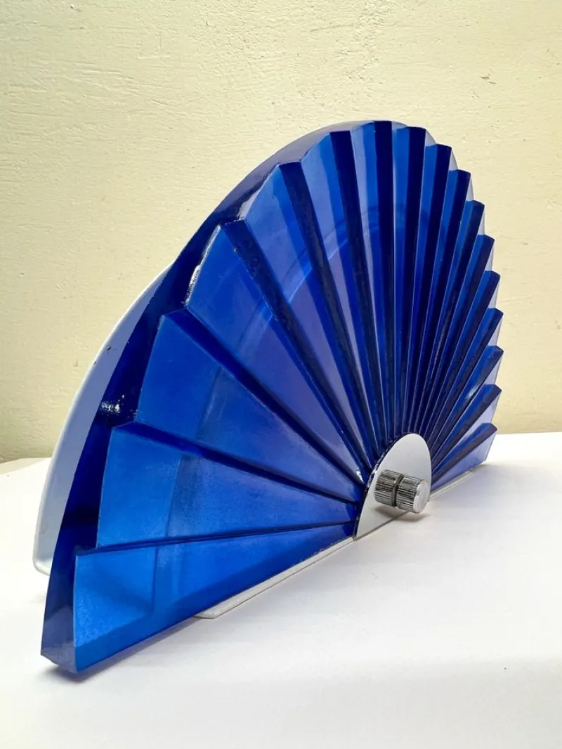 Pamono Italian Fan-Shaped Demi-Lune Wall Light in Blue Stepped Glass, 1980s> Wall Lights & Sconces