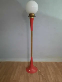 Sale Pamono Italian Floor Lamp in Red Metal and Brass, 1950s
