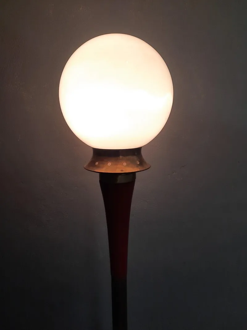 Sale Pamono Italian Floor Lamp in Red Metal and Brass, 1950s