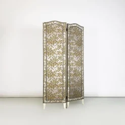 Pamono Italian Floral Fabric Folding Screen with Wooden Feet, 1940s><noscript><img width=