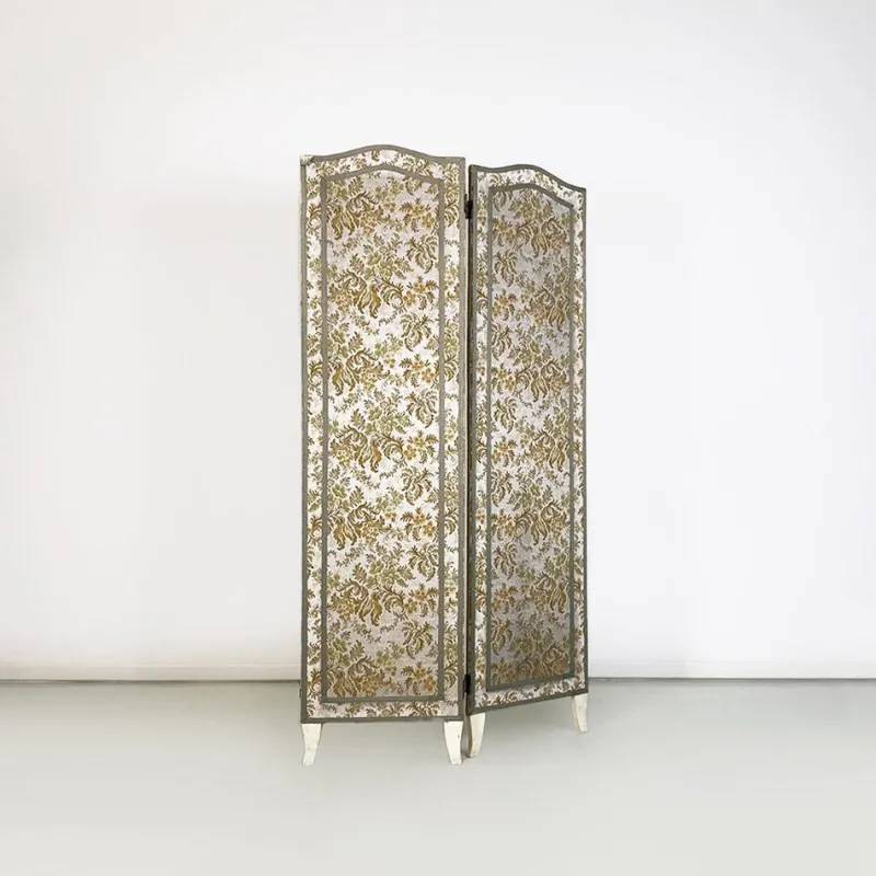 Pamono Italian Floral Fabric Folding Screen with Wooden Feet, 1940s> Room Dividers & Screens