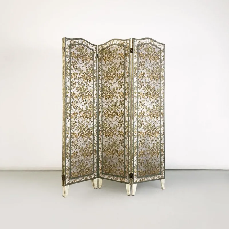 Pamono Italian Floral Fabric Folding Screen with Wooden Feet, 1940s> Room Dividers & Screens