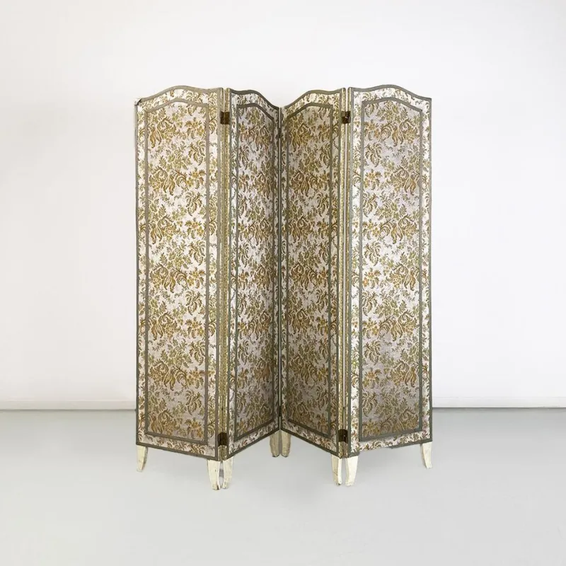 Pamono Italian Floral Fabric Folding Screen with Wooden Feet, 1940s> Room Dividers & Screens