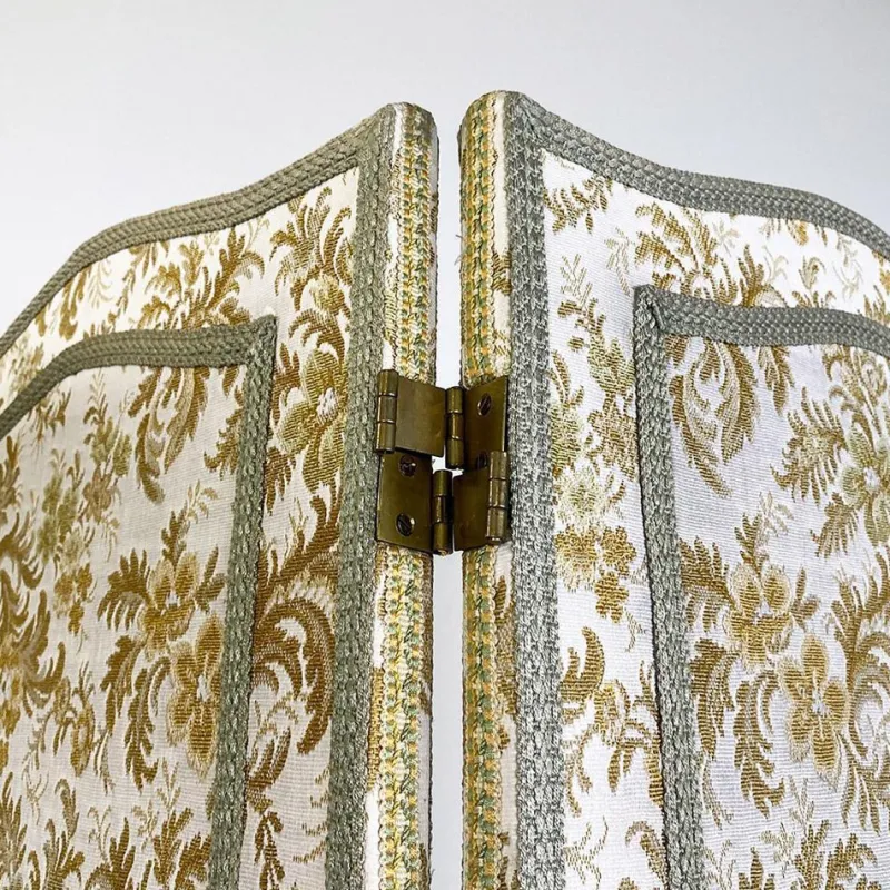 Pamono Italian Floral Fabric Folding Screen with Wooden Feet, 1940s> Room Dividers & Screens