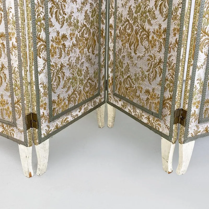 Pamono Italian Floral Fabric Folding Screen with Wooden Feet, 1940s> Room Dividers & Screens
