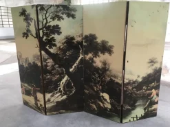 Best Pamono Italian Folding Screen with Bucolic Transfer-Painting, 1950s
