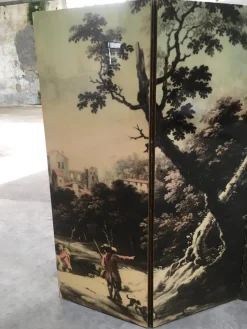 Best Pamono Italian Folding Screen with Bucolic Transfer-Painting, 1950s