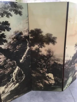 Best Pamono Italian Folding Screen with Bucolic Transfer-Painting, 1950s
