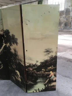 Best Pamono Italian Folding Screen with Bucolic Transfer-Painting, 1950s