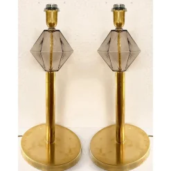 Pamono Italian Fumè Murano Glass Table Lamps with Unlaquered Brass by Simoeng, Set of 2><noscript><img width=
