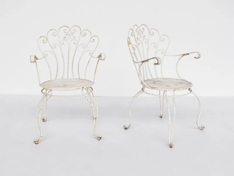 Pamono Italian Garden Armhairs in White Metal, 1950s, Set of 4> Garden Seating