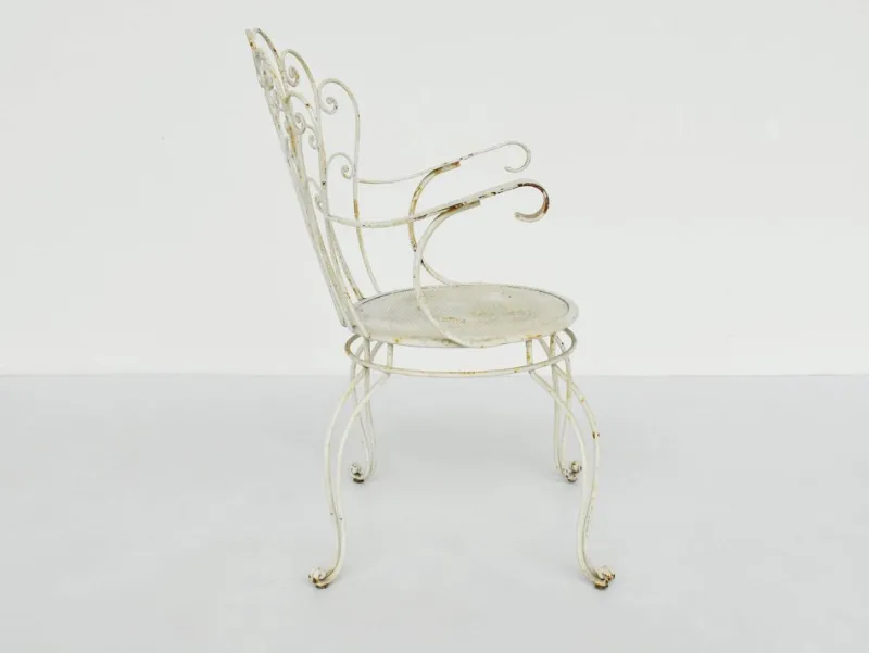 Pamono Italian Garden Armhairs in White Metal, 1950s, Set of 4> Garden Seating