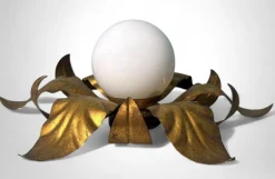 Sale Pamono Italian Gilt Brass and Opaline Glass Flush Mount, 1950s
