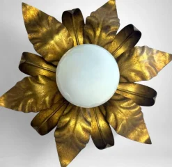 Sale Pamono Italian Gilt Brass and Opaline Glass Flush Mount, 1950s