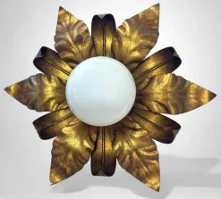 Sale Pamono Italian Gilt Brass and Opaline Glass Flush Mount, 1950s