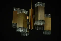 Pamono Italian Glass and Brass Pendant from Sciolari, 1970s> Ceiling Lights