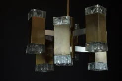 Pamono Italian Glass and Brass Pendant from Sciolari, 1970s><noscript><img width=