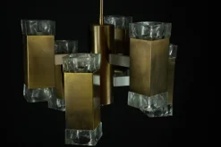 Pamono Italian Glass and Brass Pendant from Sciolari, 1970s><noscript><img width=