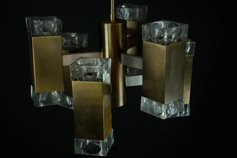 Pamono Italian Glass and Brass Pendant from Sciolari, 1970s> Ceiling Lights