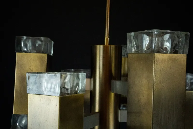 Pamono Italian Glass and Brass Pendant from Sciolari, 1970s> Ceiling Lights