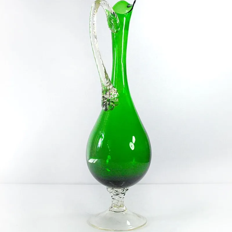 Pamono Italian Green Glass Carafe from Empoli, 1970s