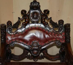 Online Pamono Italian Hand Carved Fruitwood & Leather Rocking Armchair, 1850s