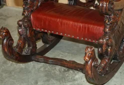 Online Pamono Italian Hand Carved Fruitwood & Leather Rocking Armchair, 1850s