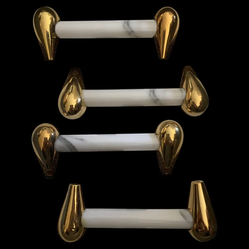 Pamono Italian Handmade Carrara Door Handles in Gray and White Marble, Set of 4