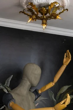 Hot Pamono Italian Hollywood Regency Gilt Metal Foliate Ceiling Light, 1970s