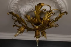 Hot Pamono Italian Hollywood Regency Gilt Metal Foliate Ceiling Light, 1970s