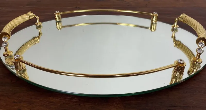 Discount Pamono Italian 24-Karat Gold Plated and Brass Tray with Mirror, 1980s