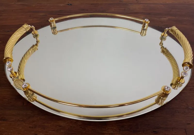 Discount Pamono Italian 24-Karat Gold Plated and Brass Tray with Mirror, 1980s