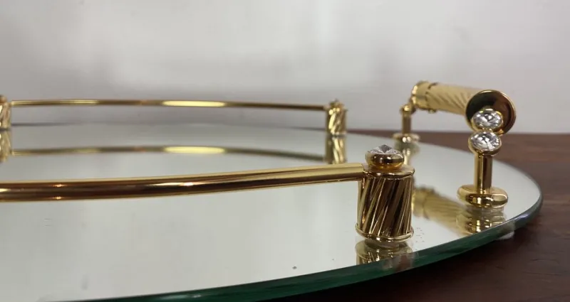 Discount Pamono Italian 24-Karat Gold Plated and Brass Tray with Mirror, 1980s